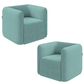 Kit 2 Poltronas Decorativas Sala De Estar Trinidad Base Fixa Bouclê Azul Turquesa G33 - Gran Belo