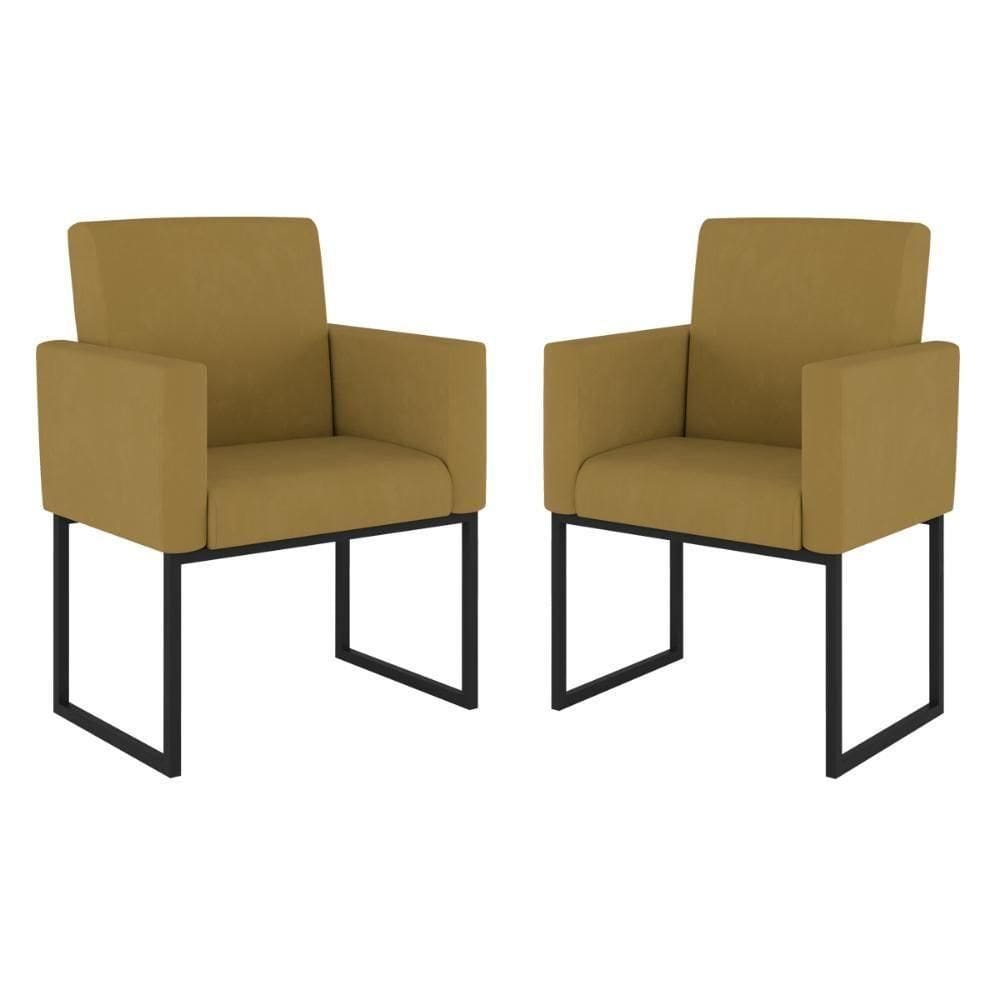 Kit 02 Poltronas Com Base De Ferro Preta Reforçada Balaqui Capuccino
