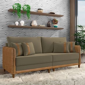 Sofá Living Montecarlo 2 Lugares Bipartido 212cm Pés Em Madeira Veludo-pu Castor-caramelo G33 Gran Belo
