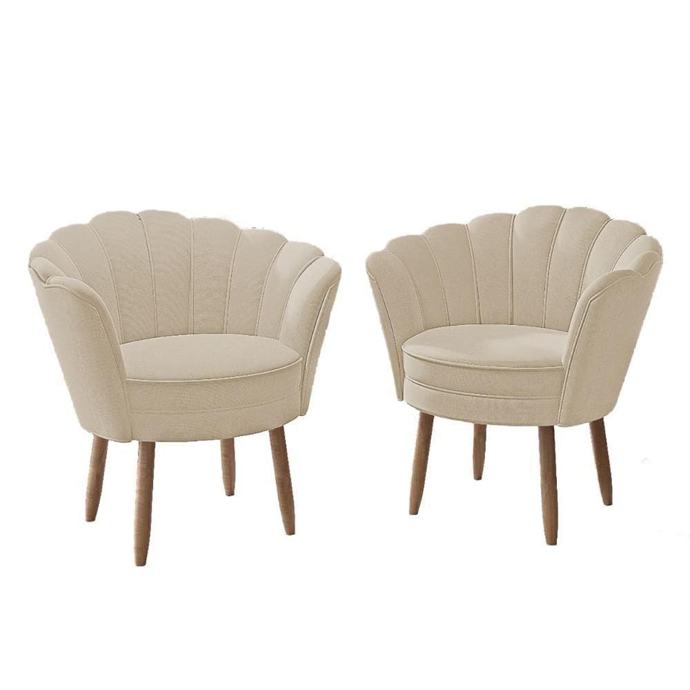 Kit Poltronas Cadeiras Flor Confortáveis Balaqui Decor Bege