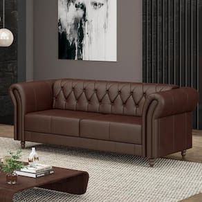 Sofá Living Stanford Chesterfield 2 Lugares 180cm Pés De Madeira Couro Marrom Brilho G58 Gran Belo