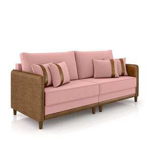 Sofá Living Montecarlo 2 Lugares Bipartido 172cm Pés Em Madeira Veludo-pu Rosê-caramelo G33 Gran Belo