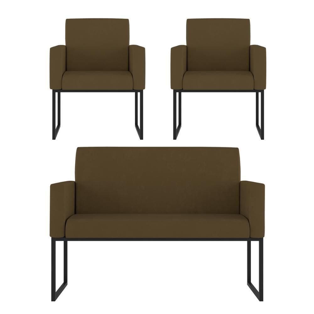 Kit 2 Poltronas + Namoradeira Para Recepção Marrom