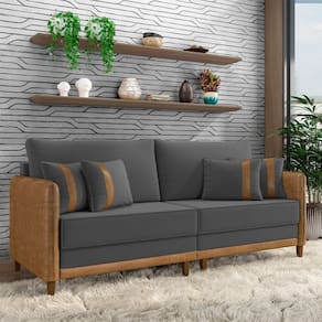 Sofá Living Montecarlo 2 Lugares Bipartido 212cm Pés Em Madeira Veludo-pu Grafite-caramelo G33 Gran Belo