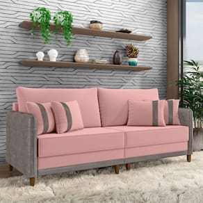 Sofá Living Montecarlo 3 Lugares Bipartido 232cm Pés Em Madeira Veludo-pu Rosê-cinza G33 Gran Belo