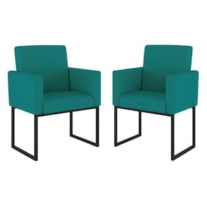Kit 02 Poltronas Base De Ferro Preta Reforçada Balaqui Decor Azul Turquesa