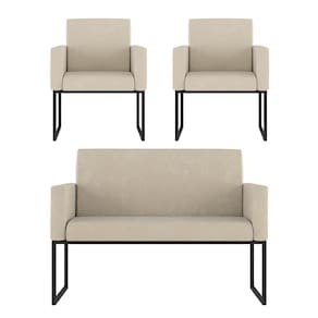 Kit 2 Poltronas + Namoradeira 2 Lugares Para Recepção Bege