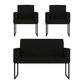 Kit 2 Poltronas + Namoradeira 2 Lugares Para Recepção Preto