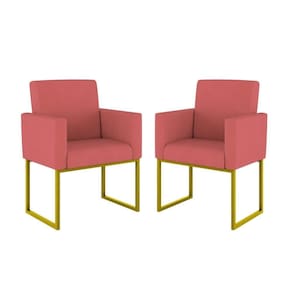 Kit 02 Poltronas Com Base De Ferro Dourado Reforçada Balaqui Rosa