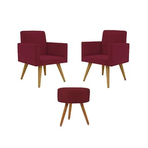 Kit 2 Poltronas Decorativa Consultorio Nina Com Puff Balaqui Marsala