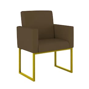 Poltrona Moderna Confortável Base Ferro Dourada Balaqui Decor Marrom