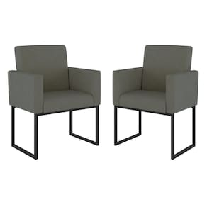 Kit 02 Poltronas Base De Ferro Preta Reforçada Balaqui Decor Cinza