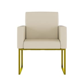 Poltrona Moderna Confortável Base Ferro Dourada Balaqui Decor Courino Bege
