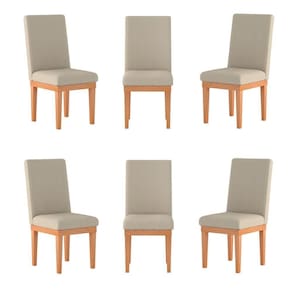 Kit 06 Cadeiras Estofada Base Tecido Suede Sala De Jantar Bege