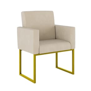 Poltrona Moderna Confortável Base Ferro Dourada Balaqui Decor Bege