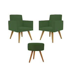 Kit Poltronas Decorativa Consultorio Nina Com Puff Balaqui Verde