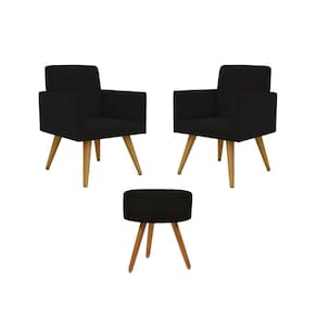 Kit Poltronas Decorativa Consultorio Nina Com Puff Balaqui Preto
