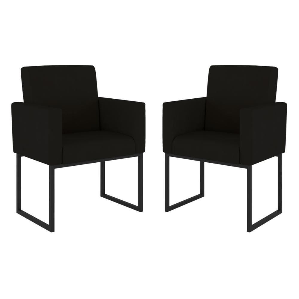 Kit 02 Poltronas Base De Ferro Preta Reforçada Balaqui Decor Preto