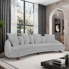 Sofá Living 3 Lugares 265cm Pés Madeira Morales Com Almofadas Bouclê Cinza G52 - Gran Belo