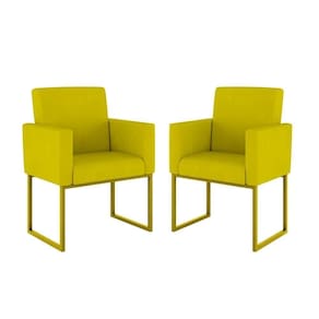 Kit 02 Poltronas Com Base De Ferro Dourado Reforçada Balaqui Decor Amarelo