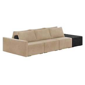 Sofá Ilha 3 Lugares Living 372cm Modulado Lary Veludo Pu Pto K01 Cor Verde