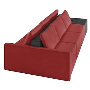 Sofá Ilha 3 Lugares Living 402cm Modulado Lary Veludo Pu Pto K01 Cor Vemelho