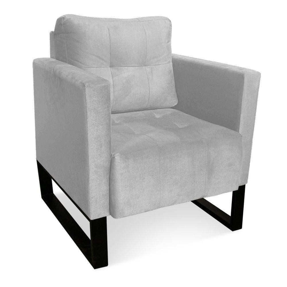 Poltrona Livia Suede Cinza Base Industrial Preto - D`rossi