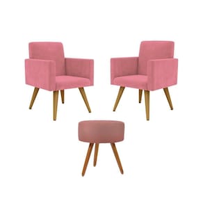 Kit Poltronas Decorativa Consultorio Nina Com Puff Balaqui Rosa