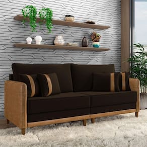 Sofá Living Montecarlo 2 Lugares Bipartido 172cm Pés Em Madeira Veludo-pu Marrom-caramelo G33 Gran Belo