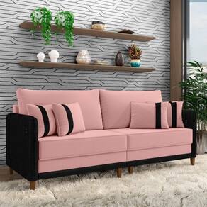 Sofá Living Montecarlo 3 Lugares Bipartido 232cm Pés Em Madeira Veludo-pu Rosê-preto G33 Gran Belo