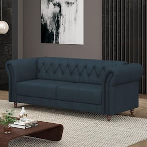Sofá Living Stanford Chesterfield 2 Lugares 180cm Pés De Madeira Couro Azul Marinho G58 Gran Belo