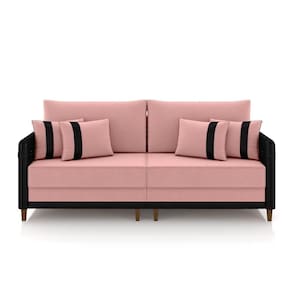 Sofá Living Montecarlo 2 Lugares Bipartido 192cm Pés Em Madeira Veludo-pu Rosê-preto G33 Gran Belo