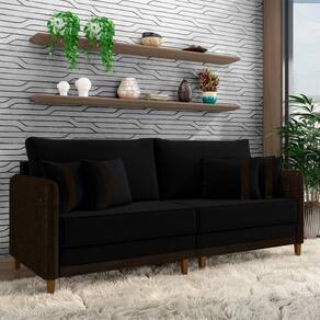 Sofá Living Montecarlo 3 Lugares Bipartido 232cm Pés Em Madeira Veludo-pu Preto-marrom G33 Gran Belo