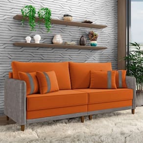 Sofá Living Montecarlo 2 Lugares Bipartido 192cm Pés Em Madeira Veludo-pu Terracota-cinza G33 Gran Belo