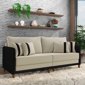 Sofá Living Montecarlo 2 Lugares Bipartido 192cm Pés Em Madeira Veludo-pu Bege-preto G33 Gran Belo