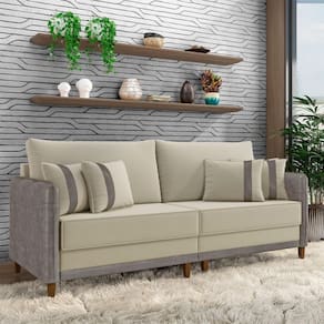 Sofá Living Montecarlo 2 Lugares Bipartido 212cm Pés Em Madeira Veludo-pu Bege-cinza G33 Gran Belo