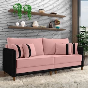 Sofá Living Montecarlo 3 Lugares Bipartido 252cm Pés Em Madeira Veludo-pu Rosê-preto G33 Gran Belo