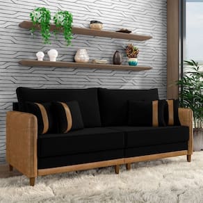 Sofá Living Montecarlo 2 Lugares Bipartido 192cm Pés Em Madeira Veludo-pu Preto-caramelo G33 Gran Belo