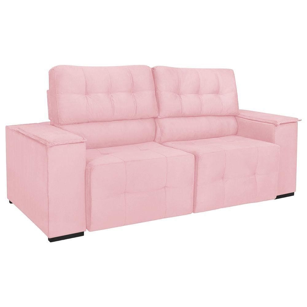 Sofá Cama Retrátil Sala Vicenza Vicenza 210cm Suede Cor Rosa Bebê
