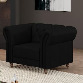 Poltrona Decorativa Stanford Chesterfield Pés De Madeira Couro Preto G58 Gran Belo