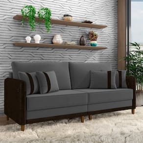 Sofá Living Montecarlo 2 Lugares Bipartido 212cm Pés Em Madeira Veludo-pu Grafite-marrom G33 Gran Belo