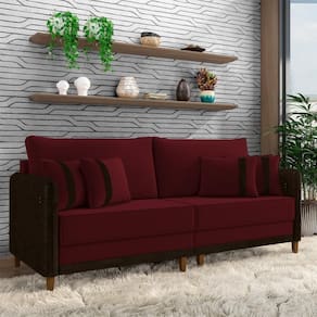 Sofá Living Montecarlo 2 Lugares Bipartido 192cm Pés Em Madeira Veludo-pu Bordô-marrom G33 Gran Belo