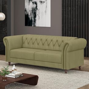 Sofá Living Stanford Chesterfield 2 Lugares 180cm Pés De Madeira Couro Fendi G58 Gran Belo