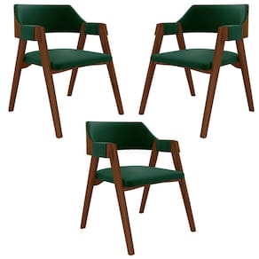 Kit 3 Cadeiras Sala De Jantar E Jogos Carteados Madeira Maciça Poker Veludo Verde-imbuia G42 - Gran Belo