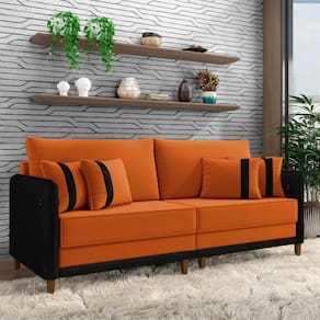 Sofá Living Montecarlo 2 Lugares Bipartido 212cm Pés Em Madeira Veludo-pu Terracota-preto G33 Gran Belo
