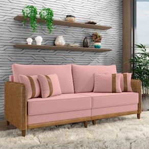 Sofá Living Montecarlo 2 Lugares Bipartido 212cm Pés Em Madeira Veludo-pu Rosê-caramelo G33 Gran Belo