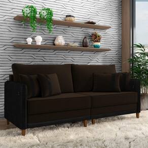 Sofá Living Montecarlo 2 Lugares Bipartido 192cm Pés Em Madeira Veludo-pu Marrom-preto G33 Gran Belo