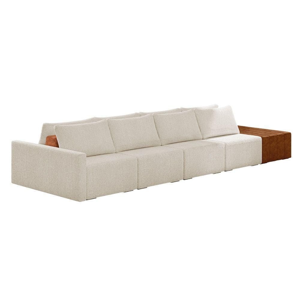 Sofá Ilha 4 Lugares Living 392cm Modulado Lary Bouclê Bege K01 - D`rossi