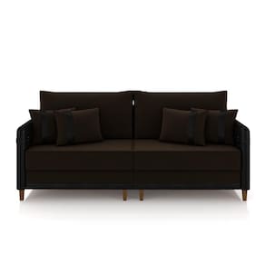 Sofá Living Montecarlo 2 Lugares Bipartido 212cm Pés Em Madeira Veludo-pu Marrom-preto G33 Gran Belo