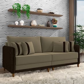 Sofá Living Montecarlo 2 Lugares Bipartido 192cm Pés Em Madeira Veludo-pu Castor-marrom G33 Gran Belo
